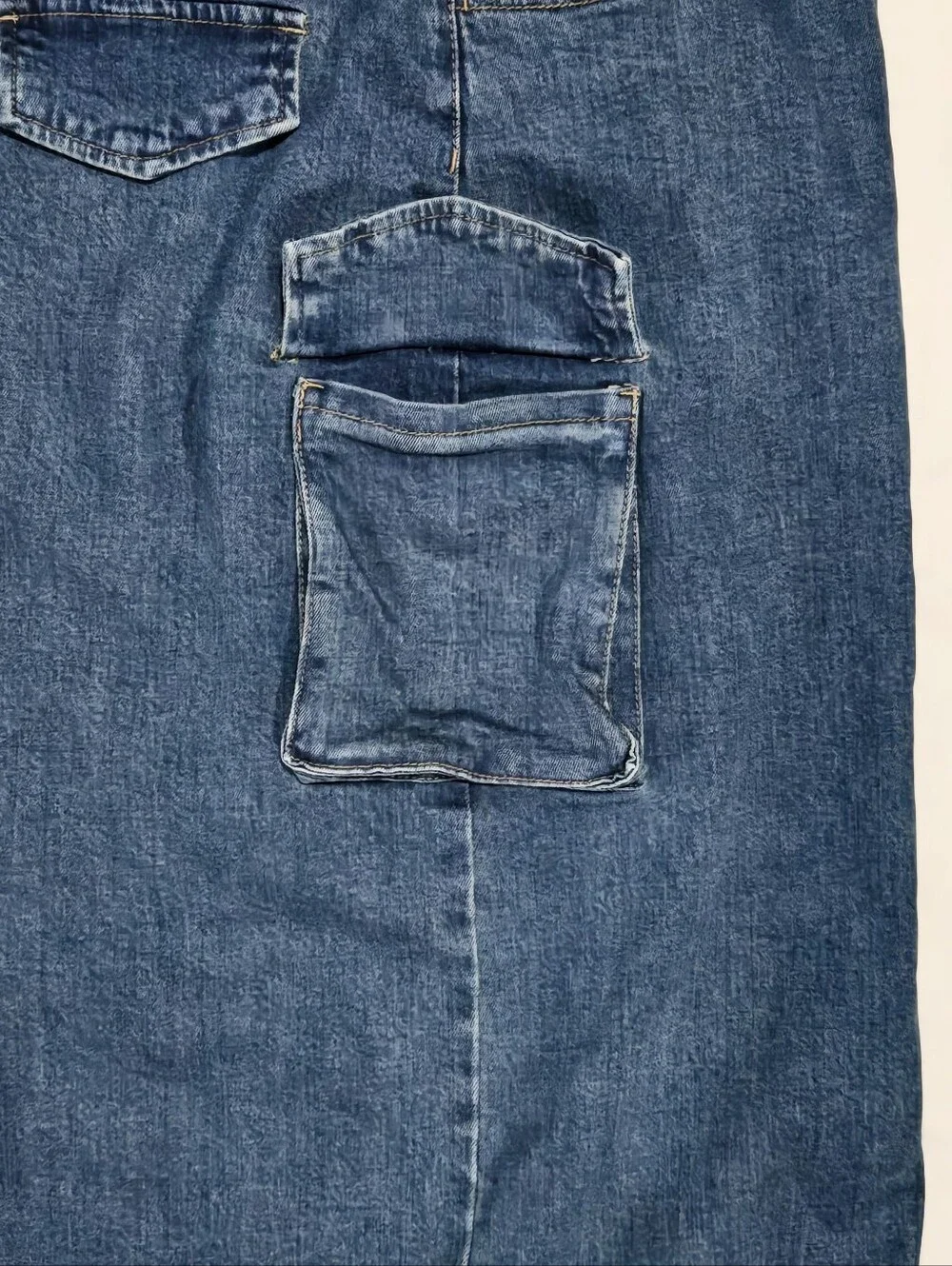 Denim Cargo Pocket Midi Skirt - Blue